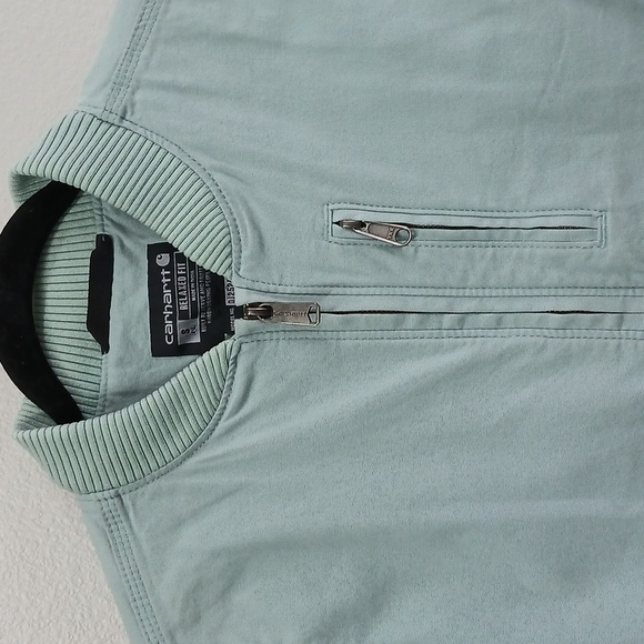 CARHARTT Women’s Bomber Jacket S Dusty Blue Canvas Relaxed Fit Utility NWOT - Picture 2 of 5